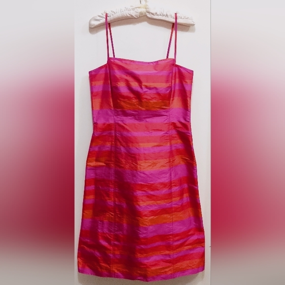 NWT Vintage Ann Taylor Strapless-Style Pink and Orange Striped Dress